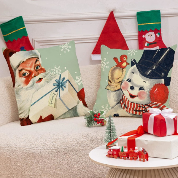 Jul kuddfodral jultomten snögubbe prydnadskudde Merry Bright Let It Snow kuddfodral, 18 x 18 tum, 4-pack