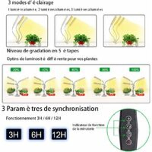 Indendørs plantelys, 315 LED'er havearbejde LED-lys, AUTO - TIL/FRA timing, 3 hoveder fuldt spektrum vækstlys til frøplanter, sukkulenter, orkideer