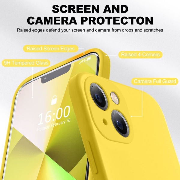 Yhteensopiva iPhone 13 -kotelon kanssa, ensiluokkainen silikoni päivitetty [kamerasuojaus] [2 näytönsuojaa] [pehmeä naarmuuntumaton mikrokuitukangasvuori] Puhelinkotelo