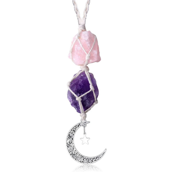 Obsidian dinglende måne- og stjernetilbehør, helbredende krystaller, bakspejlsdekorationer, energibalance, spiritualitet, beskyttelse, håndlavede ornamenter