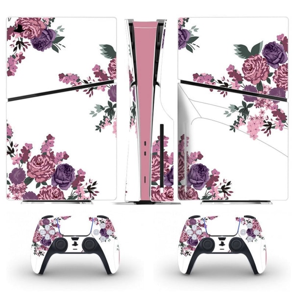 Playstation 5 Slim Ps5 Slim Vit Blomster Skin Dekal Och Controller Stickers Set, Reptålig (Disk) Style15