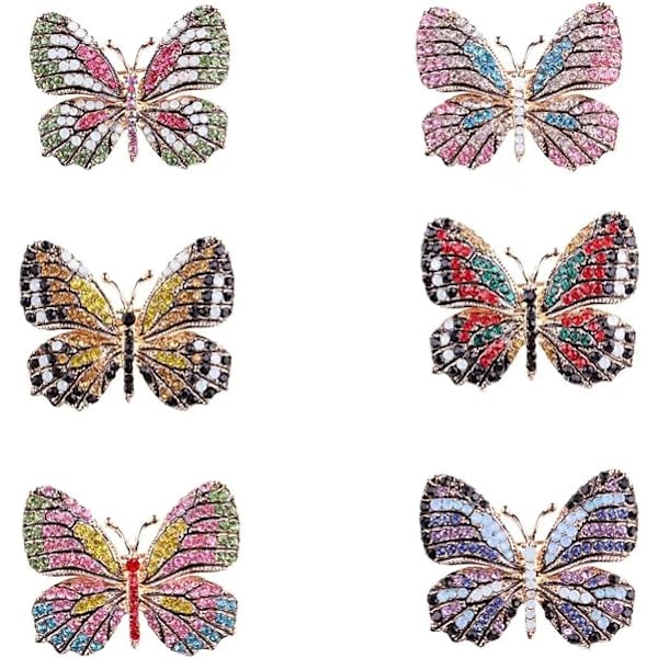 6 st Flerfärgad Rhinestone Kristall Fjäril Brosch Pin Lapel Pin för Kvinnor (6 färger)