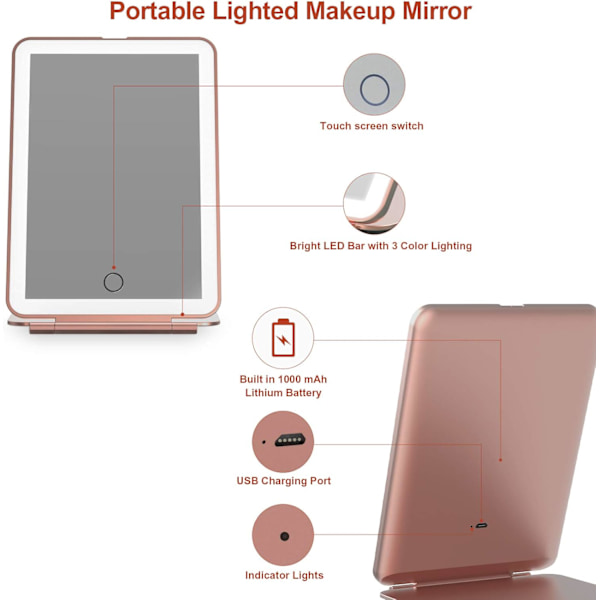 Travel Mirror for Makeup, Portable Mirror with Lighting, Dimmable Touch Screen