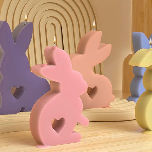 4 stk. 3D kaniner silikone lysforme til håndlavet lys, sæbe, slik, chokoladeforme, boligindretning, epoxyharpiksforme