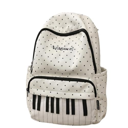 Piano Backpack Playful Twee Backpack Y2k Cute Daypack Medium School Bag Cutecore Accessories (Beige)