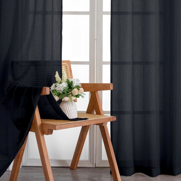 Knuste teksturerede sorte gardiner i 63 tommer længde 2 paneler  Stanglomme Vindue Gardin Let og luftig paneler Krøllet design til lejlighed/lejlighed,  51 W