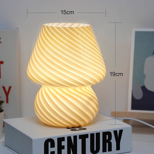 Svampe Lampe, Glas Svampe Natlampe Sød Sengebord Lampe med Fjernbetjening til Børn, Æstetisk Stående Lampe Lys（Hvid）