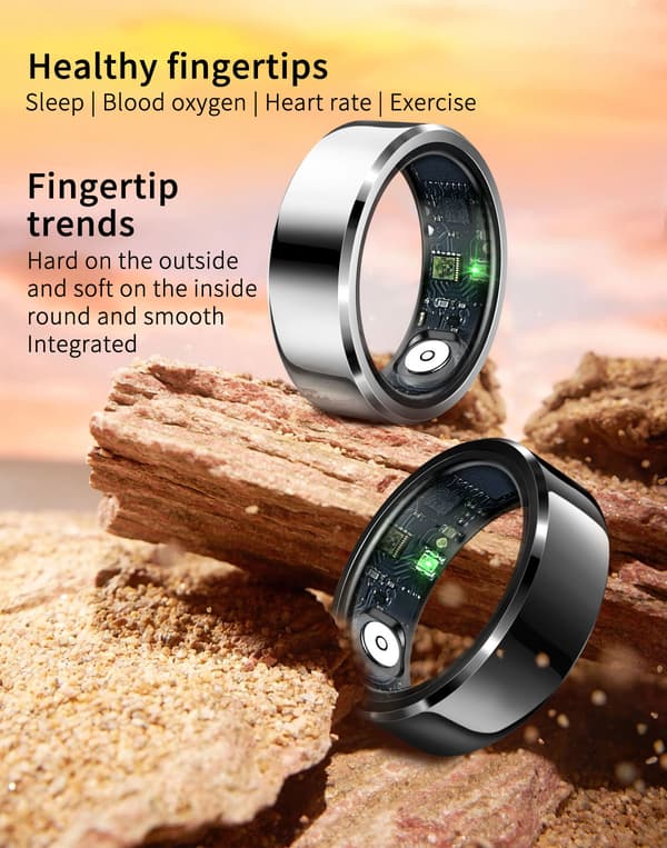 Multifunksjonell smartring + hvitt ladeetui (gull, størrelse 8, diameter 18,2 mm, fingeromkrets 57 mm) Gold 1pcs