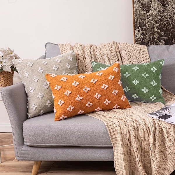 Sett med 2 grønne dekorative putetrekk, jacquard putetrekk, sommer sofa myke firkantede putetrekk, 12x20 tommer