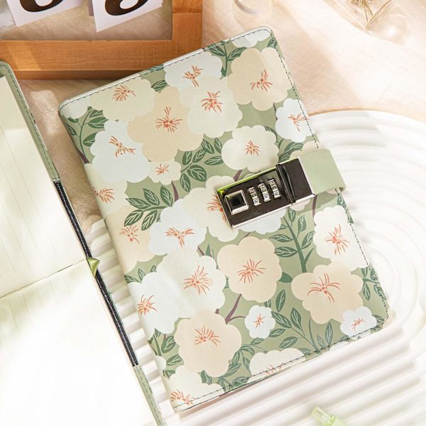 Dagbog med lås, blomst og sommerfuglejournal, genopfyldelig PU-læderdagbog med lås og nøgle til kvinder piger, B6 hemmelig personlig