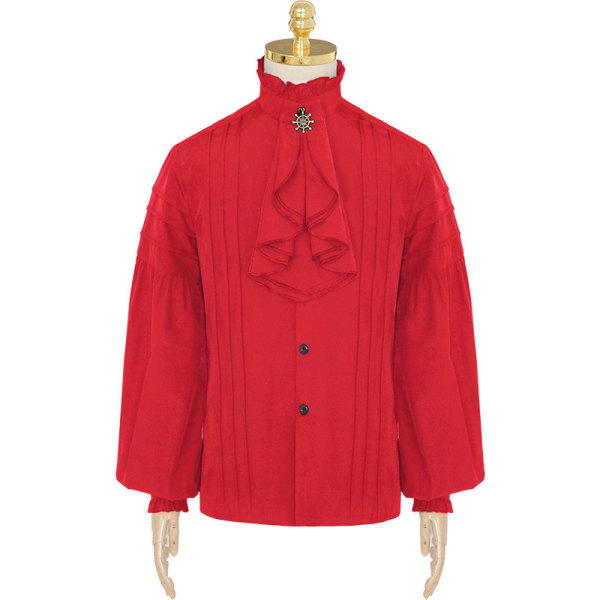 Kombinationsskjorta för herrkläder medeltida steampunk toppfoder (röd, XL) Red XL