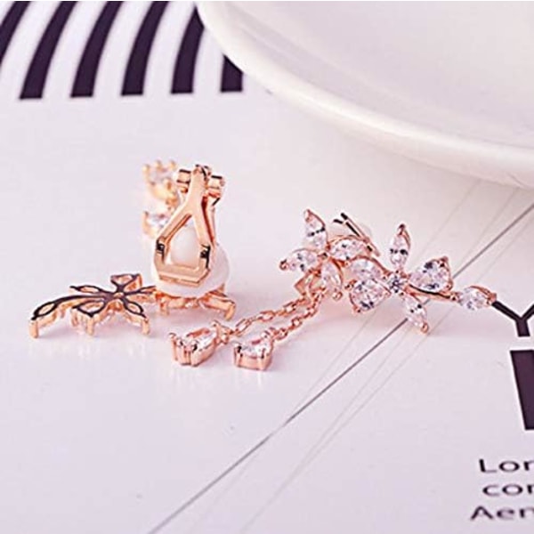 Clip på øredobber uten hull i ørene Frynser Dangle Tassel Drop Cubic Zirconia Blomst Kvinner Jenter