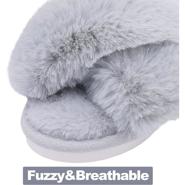 Dame Fuzzy Toesko med Kryssbånd og Minneskum, Åpen Tå (Størrelse: 9-10)