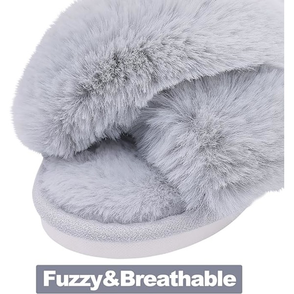 Dames Fuzzy Hjemmesko Krydsbånd Memory Foam Hjemmesko Åben Tå (Størrelse: 9-10)