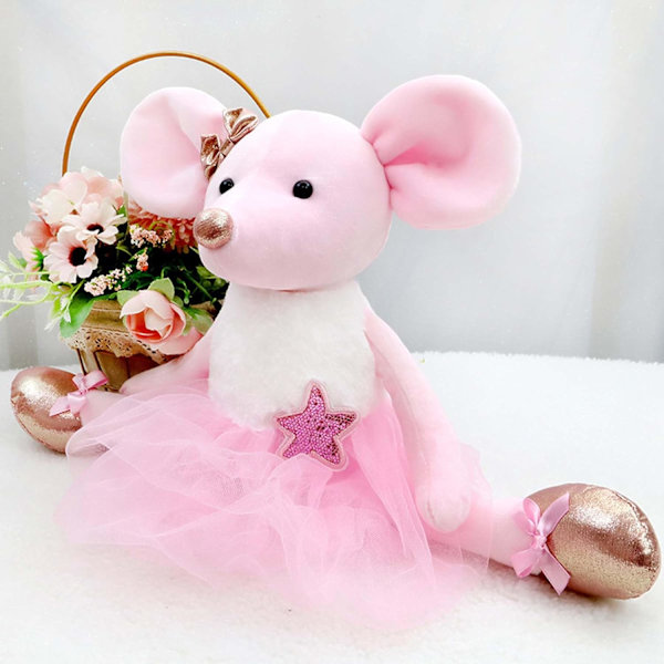 Plysj muse utstoppede dyr leker ballerina dukker ballettdans oppvisning gaver for jenter 15,5 tommer (rosa)
