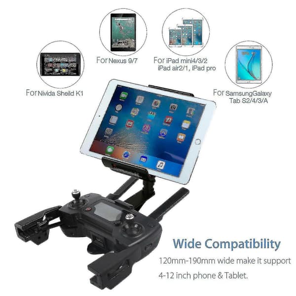 4\"-12\" Justerbar Tablet Telefonholderbeslag til DJI Mavic Pro/Spark Drone Controller Forlængerbeslag