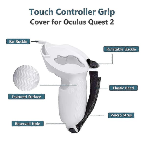 Silikone Controller Cover til Oculus Quest 2 med skridsikkert greb og justerbar håndrem White