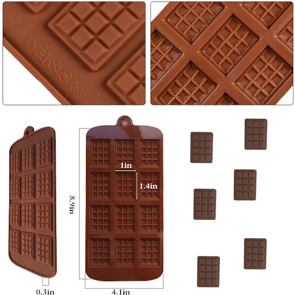 2 stk. silikone adskillelige chokoladeforme, silikone firkantede forme, non-stick slik chokoladebar forme, genanvendelige slik protein silikone chokoladeforme