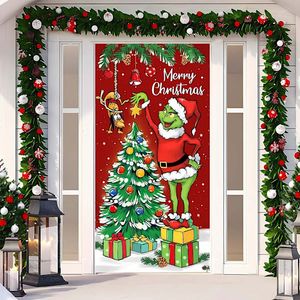 Jule Dør Cover Merry Grinchmas Font Veranda Skilt Vinter Nytår Jul Juledekorationer og Tilbehør til Hjemmefest