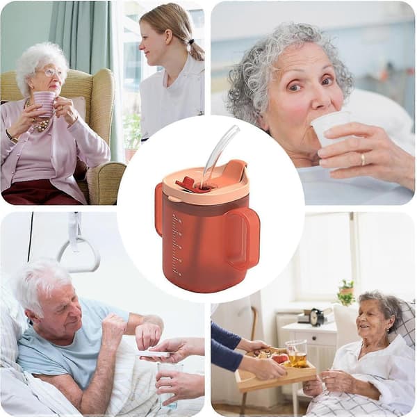 Sippy Cup for Adults for Elderly, Convalescent Feeding Cup Drinking Cup with Straw for Disabled Patients Spill-Proof Mama Cups with Handle O Orange 300ml