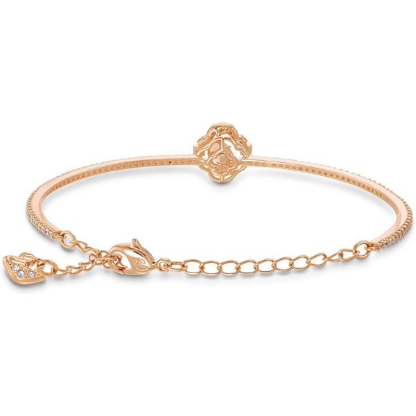 Glittrande dansklöverhalsband, örhängen och armbandssmyckeskollektion, roséguldfärgad finish, rosa kristaller, klara kristaller