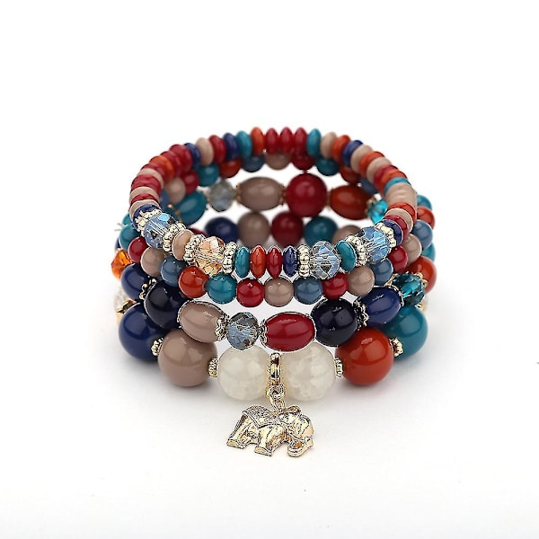 1 stk. boheme perlearmbånd, dame multilayer stabelbart perlebesat charme stretch armbånd, baby elefant vedhæng krystal armbånd damesmykker