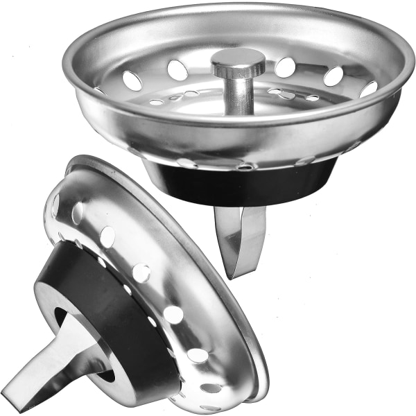 2 Pack - Kitchen Sink Strainer and Stopper Combo Basket Spring Clip Replacement for Standard 3-1/2 inch Drain, Stainless Steel Basket and Rod