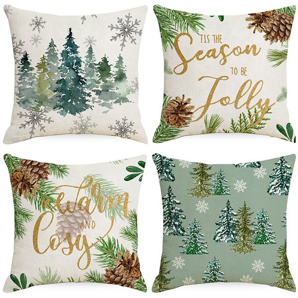Jul kuddfodral Jultomten Snögubbe Örngott God Jul Låt Det Snöa Kuddfodral, 18 x 18 tum, 4-pack