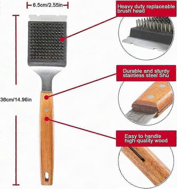 Kraftig grillborste med trippla skrubbhuvuden för grillunderhåll Ref:3127