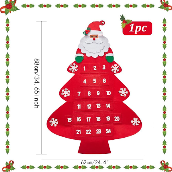 Julgransväggkalender i tyg, filtjulgran i tyg, väggdekoration i fiber, nedräkningskalender för julen, present till jul