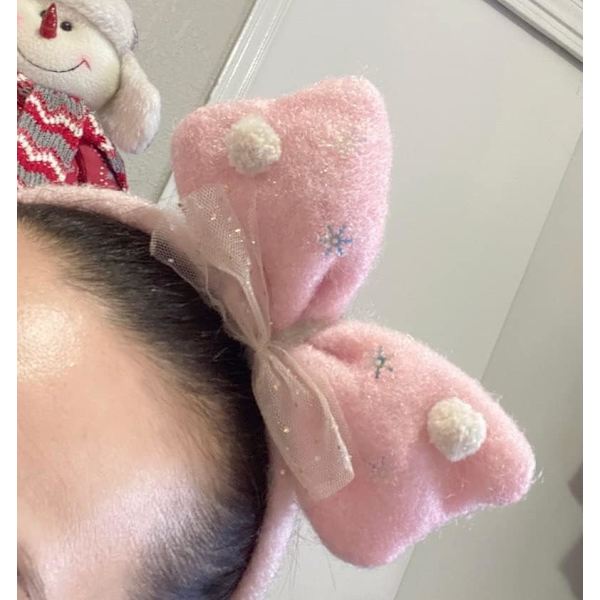 Sød juletema-hovedbøjle, sød sløjfe-hovedbøjle og rensdyrgevir-hovedbøjle (Pink Ribbon Headband L1)