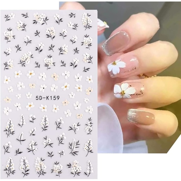 Blomma nagelklistermärken, 5D-präglade nageldekaler nageldesign självhäftande nageltillbehör, färgglada blomma nageldekorationer för nageldekoration för kvinnor