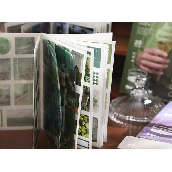 Små söta gröna handbokklistermärken, 20 ark självhäftande Washi-papper PVC-bokstav Naturplaner-dekaler Estetiska för konst Journalföring Hantverkspresenter