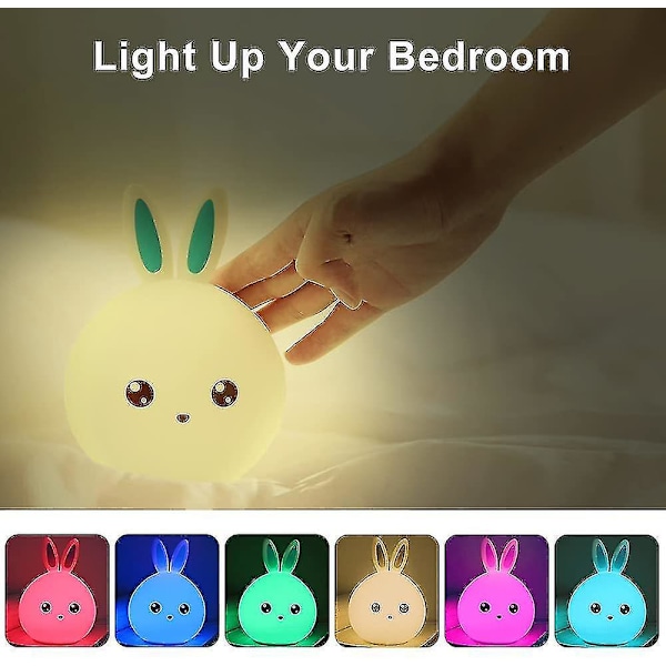 LED Kanin Natlampe, Sengelampe med Touch Sensor, 7 Farver, Bærbar, Genopladelig, Silikone R