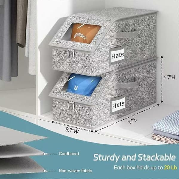 PVC hat storage box foldable large volume hat organizer with zipper lid, 42x22x17