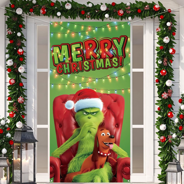 Jouluovikansi Merry Grinchmas Font -veranda kyltti talvi uusi vuosi joulu joulukoristeet ja -tarvikkeet kotiin juhliin