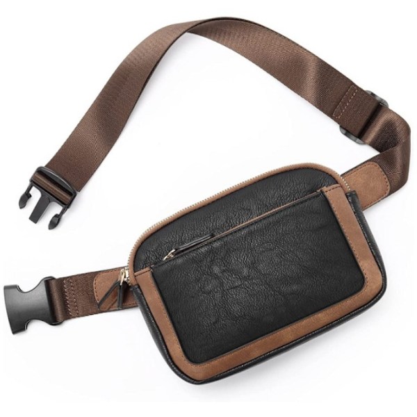 Dame PU Læder Bæltetaske Crossbody Taljetaske Rejse Skuldertasker Black and brown