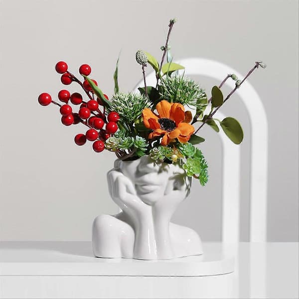 Keramisk ansiktsvas vit blomvas för inredning kvinnlig form ansiktsvas konstvas modern dekorativ vas mittpunkt
