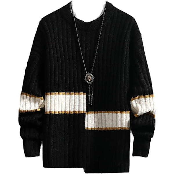 Vinter tjock varm herr tröjor tröja herr kläder besättning hals pullover tröjor svart（Storlek：XL）