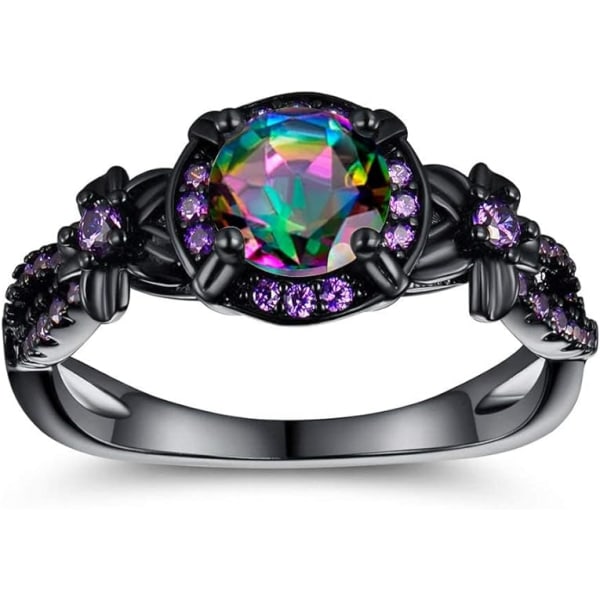 Eternity Ring for Women 18K Black Gold Plated Created Opal/Mystic Topaz Wedding Engagement Infinisty Band