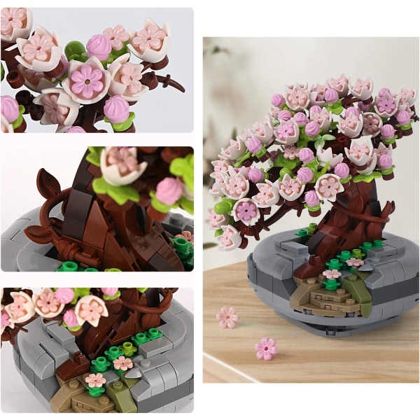 Mini tegelsten körsbärsblommor växtbyggset, Sakura Bonsai DIY simulering växt ekologi samling byggleksak