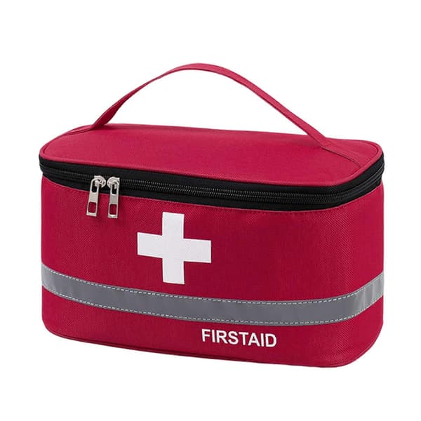 First Aid Kit with Reinforced Handle, Large Capacity, Reflective Strip, Compartment Design, Zipper, Oxford Cloth, First Aid Storage Red Red L