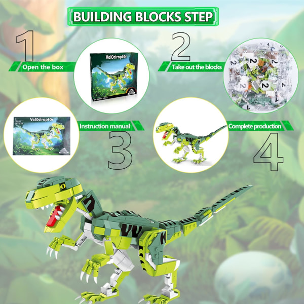 Creator Velociraptor Dinosaur Building Toy Set, Dinosaur Park World Dominion Raptor Model Toy Building med rörlig käke, 16,3”  (533 delar)