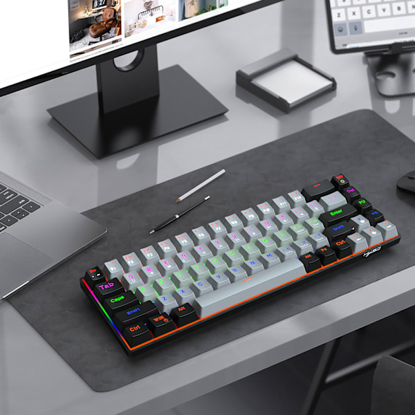 V800 68-tasters mekanisk spilltastatur, flerfarget LED-bakgrunnsbelyst kablet tastatur, støtter akseutskifting, egnet for WinXP/10/11, MAC, Linux (blå akse) BlackGray