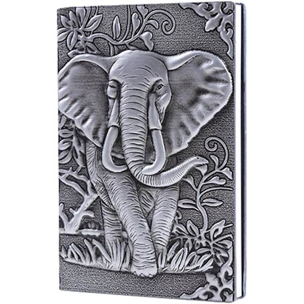 Læder Journal Skrive Notesbog - Antik Håndlavet Læder Daglig Notesblok Skitsebog, Elefant Gave Til Mænd (Sølv, A6)