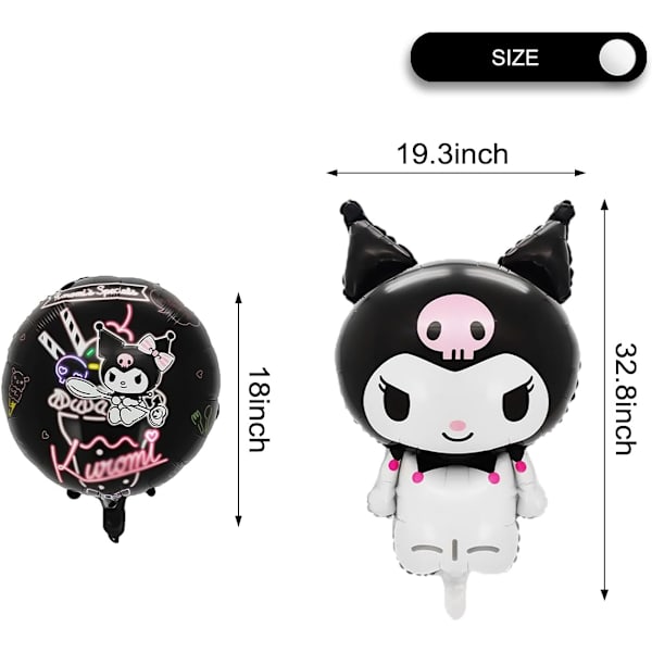 5 stk. aluminiumsfolieballoner til Kuromi, søde anime Kuromi-festdekorationer