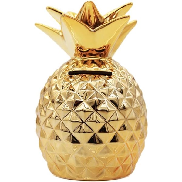 Keramisk ananas spargris, dekorativ heminredning, 5,3 x 3,4 tum, idealisk present till barn (guld)