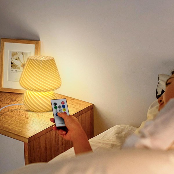Svamplampa, Nattlampa för svamp i glas Söt sängbordslampa med fjärrkontroll för barn, estetiskt stående lampljus（Vit）