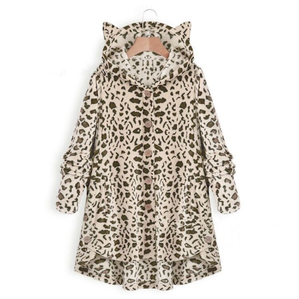 Plysjakke med katteører, uregelmæssig trendy ensfarvet jakke til kvinder Leopard light color 4XL