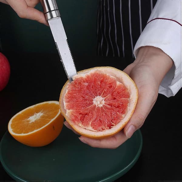 Grapefruktkniv i rostfritt stål med tandat blad och ergonomiskt grepp för snabb fruktskalning